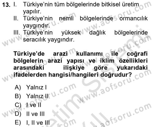Ekoloji ve Çevre Bilgisi Dersi 2022 - 2023 Yılı Yaz Okulu Sınav Soruları 13. Soru