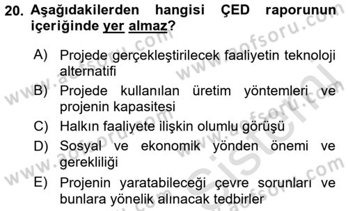 Ekoloji ve Çevre Bilgisi Dersi 2022 - 2023 Yılı Yaz Okulu Sınav Soruları 20. Soru