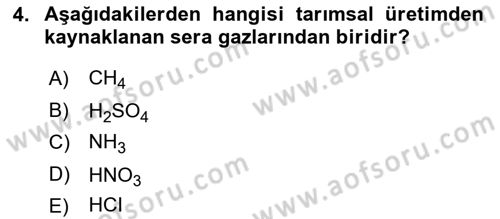 Ekoloji ve Çevre Bilgisi Dersi 2022 - 2023 Yılı Yaz Okulu Sınav Soruları 4. Soru