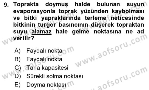 Ekoloji ve Çevre Bilgisi Dersi 2022 - 2023 Yılı Yaz Okulu Sınav Soruları 9. Soru