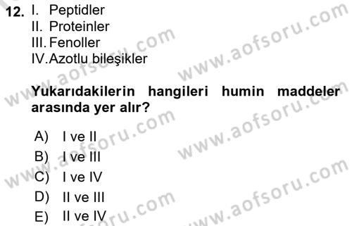 Ekoloji ve Çevre Bilgisi Dersi 2023 - 2024 Yılı (Vize) Ara Sınav Soruları 12. Soru