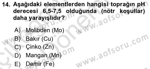 Ekoloji ve Çevre Bilgisi Dersi 2023 - 2024 Yılı (Vize) Ara Sınav Soruları 14. Soru