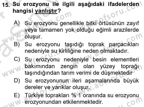 Ekoloji ve Çevre Bilgisi Dersi 2023 - 2024 Yılı (Vize) Ara Sınav Soruları 15. Soru