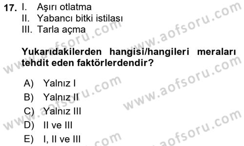Ekoloji ve Çevre Bilgisi Dersi 2023 - 2024 Yılı (Vize) Ara Sınav Soruları 17. Soru