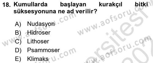 Ekoloji ve Çevre Bilgisi Dersi 2023 - 2024 Yılı (Vize) Ara Sınav Soruları 18. Soru