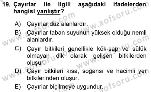 Ekoloji ve Çevre Bilgisi Dersi 2023 - 2024 Yılı (Vize) Ara Sınav Soruları 19. Soru