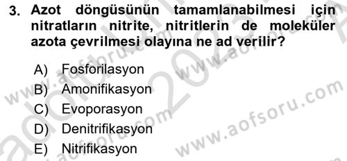 Ekoloji ve Çevre Bilgisi Dersi 2023 - 2024 Yılı (Vize) Ara Sınav Soruları 3. Soru