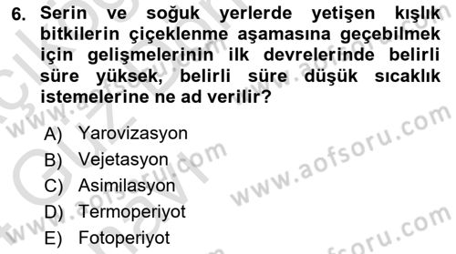 Ekoloji ve Çevre Bilgisi Dersi 2023 - 2024 Yılı (Vize) Ara Sınav Soruları 6. Soru