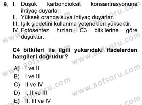 Ekoloji ve Çevre Bilgisi Dersi 2023 - 2024 Yılı (Vize) Ara Sınav Soruları 9. Soru