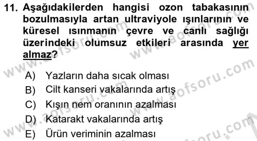 Ekoloji ve Çevre Bilgisi Dersi 2023 - 2024 Yılı (Final) Dönem Sonu Sınav Soruları 11. Soru