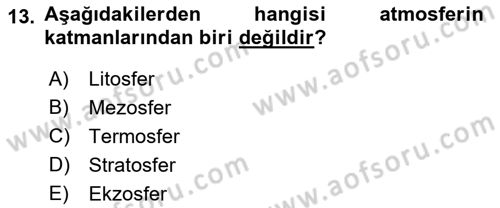 Ekoloji ve Çevre Bilgisi Dersi 2023 - 2024 Yılı (Final) Dönem Sonu Sınav Soruları 13. Soru