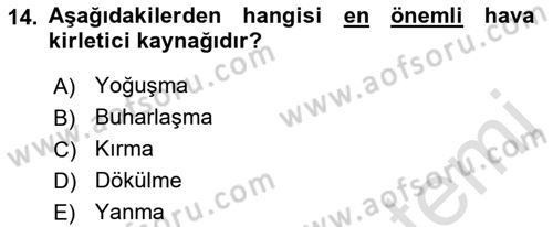 Ekoloji ve Çevre Bilgisi Dersi 2023 - 2024 Yılı (Final) Dönem Sonu Sınav Soruları 14. Soru