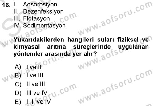 Ekoloji ve Çevre Bilgisi Dersi 2023 - 2024 Yılı (Final) Dönem Sonu Sınav Soruları 16. Soru