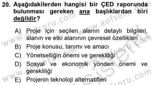 Ekoloji ve Çevre Bilgisi Dersi 2023 - 2024 Yılı (Final) Dönem Sonu Sınav Soruları 20. Soru
