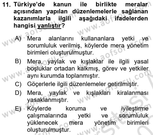 Ekoloji ve Çevre Bilgisi Dersi 2023 - 2024 Yılı Yaz Okulu Sınav Soruları 11. Soru