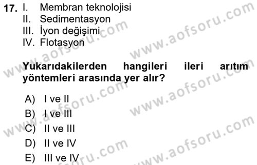 Ekoloji ve Çevre Bilgisi Dersi 2023 - 2024 Yılı Yaz Okulu Sınav Soruları 17. Soru