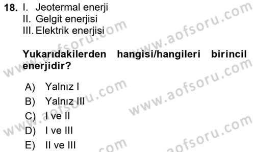 Ekoloji ve Çevre Bilgisi Dersi 2023 - 2024 Yılı Yaz Okulu Sınav Soruları 18. Soru