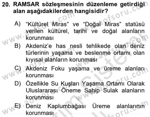 Ekoloji ve Çevre Bilgisi Dersi 2023 - 2024 Yılı Yaz Okulu Sınav Soruları 20. Soru