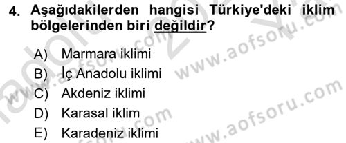 Ekoloji ve Çevre Bilgisi Dersi 2023 - 2024 Yılı Yaz Okulu Sınav Soruları 4. Soru