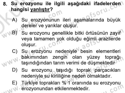 Ekoloji ve Çevre Bilgisi Dersi 2023 - 2024 Yılı Yaz Okulu Sınav Soruları 8. Soru