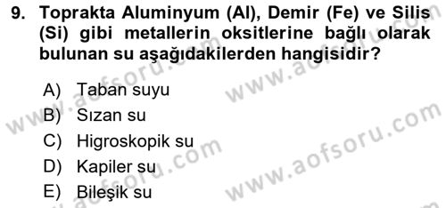 Ekoloji ve Çevre Bilgisi Dersi 2023 - 2024 Yılı Yaz Okulu Sınav Soruları 9. Soru