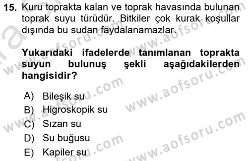 Ekoloji ve Çevre Bilgisi Dersi Ara Sınavı Deneme Sınav Soruları 15. Soru