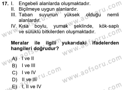 Ekoloji ve Çevre Bilgisi Dersi 2024 - 2025 Yılı (Vize) Ara Sınav Soruları 17. Soru
