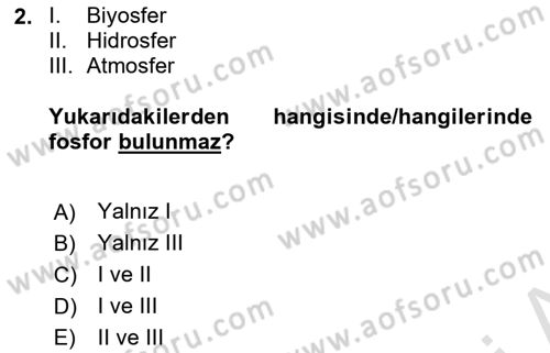 Ekoloji ve Çevre Bilgisi Dersi 2024 - 2025 Yılı (Vize) Ara Sınav Soruları 2. Soru