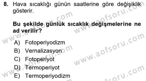 Ekoloji ve Çevre Bilgisi Dersi Ara Sınavı Deneme Sınav Soruları 8. Soru
