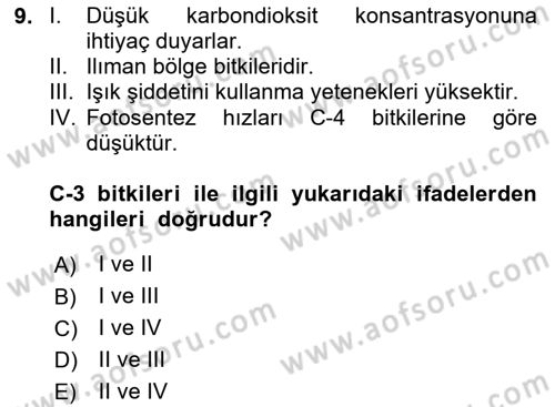 Ekoloji ve Çevre Bilgisi Dersi 2024 - 2025 Yılı (Vize) Ara Sınav Soruları 9. Soru