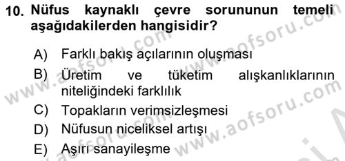 Ekoloji ve Çevre Bilgisi Dersi 2024 - 2025 Yılı (Final) Dönem Sonu Sınav Soruları 10. Soru