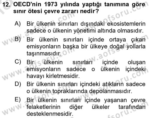 Ekoloji ve Çevre Bilgisi Dersi 2024 - 2025 Yılı (Final) Dönem Sonu Sınav Soruları 12. Soru