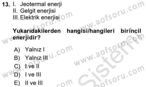 Ekoloji ve Çevre Bilgisi Dersi 2024 - 2025 Yılı (Final) Dönem Sonu Sınav Soruları 13. Soru