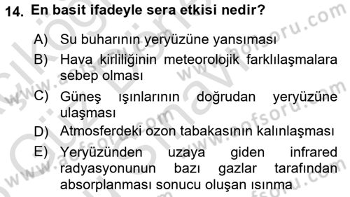 Ekoloji ve Çevre Bilgisi Dersi 2024 - 2025 Yılı (Final) Dönem Sonu Sınav Soruları 14. Soru