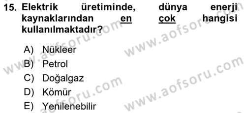 Ekoloji ve Çevre Bilgisi Dersi 2024 - 2025 Yılı (Final) Dönem Sonu Sınav Soruları 15. Soru