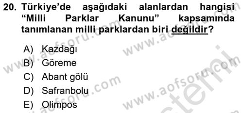 Ekoloji ve Çevre Bilgisi Dersi 2024 - 2025 Yılı (Final) Dönem Sonu Sınav Soruları 20. Soru