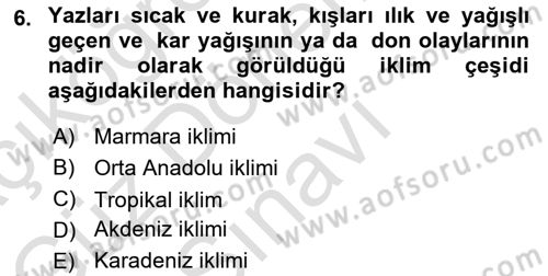 Ekoloji ve Çevre Bilgisi Dersi 2024 - 2025 Yılı (Final) Dönem Sonu Sınav Soruları 6. Soru