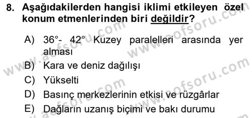 Ekoloji ve Çevre Bilgisi Dersi 2024 - 2025 Yılı (Final) Dönem Sonu Sınav Soruları 8. Soru