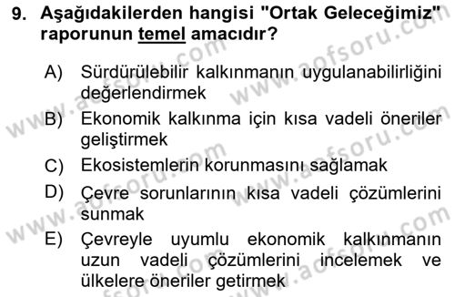Ekoloji ve Çevre Bilgisi Dersi 2024 - 2025 Yılı (Final) Dönem Sonu Sınav Soruları 9. Soru