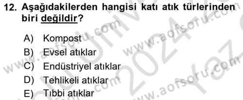 Ekoloji ve Çevre Bilgisi Dersi 2024 - 2025 Yılı Yaz Okulu Sınav Soruları 12. Soru