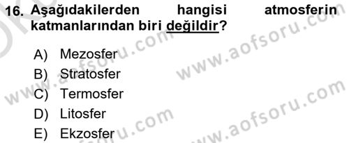 Ekoloji ve Çevre Bilgisi Dersi 2024 - 2025 Yılı Yaz Okulu Sınav Soruları 16. Soru