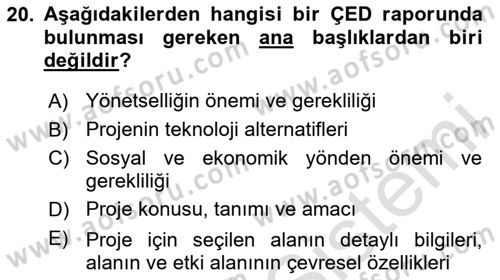 Ekoloji ve Çevre Bilgisi Dersi 2024 - 2025 Yılı Yaz Okulu Sınav Soruları 20. Soru