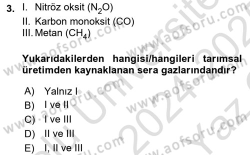 Ekoloji ve Çevre Bilgisi Dersi 2024 - 2025 Yılı Yaz Okulu Sınav Soruları 3. Soru