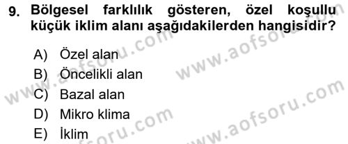 Ekoloji ve Çevre Bilgisi Dersi 2024 - 2025 Yılı Yaz Okulu Sınav Soruları 9. Soru