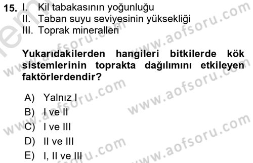 Ekoloji ve Çevre Bilgisi Dersi 2025 - 2026 Yılı (Vize) Ara Sınav Soruları 15. Soru