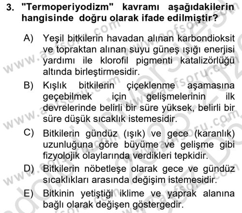 Ekoloji ve Çevre Bilgisi Dersi 2025 - 2026 Yılı (Vize) Ara Sınav Soruları 3. Soru