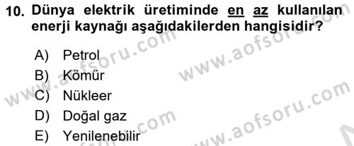 Ekoloji ve Çevre Bilgisi Dersi 2025 - 2026 Yılı (Final) Dönem Sonu Sınav Soruları 10. Soru