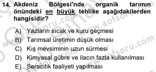 Ekoloji ve Çevre Bilgisi Dersi 2025 - 2026 Yılı (Final) Dönem Sonu Sınav Soruları 14. Soru