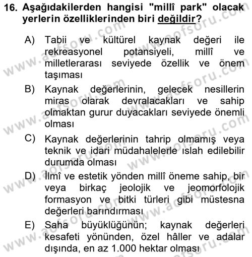 Ekoloji ve Çevre Bilgisi Dersi 2025 - 2026 Yılı (Final) Dönem Sonu Sınav Soruları 16. Soru