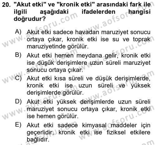 Ekoloji ve Çevre Bilgisi Dersi 2025 - 2026 Yılı (Final) Dönem Sonu Sınav Soruları 20. Soru